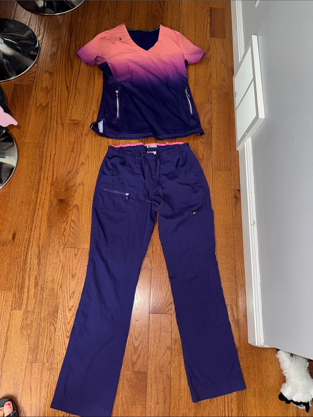 koi Purple Ombre Scrub Top with Deep Purple scrub pants